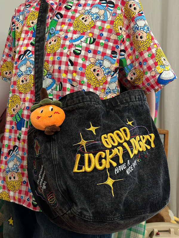 American Retro Denim Crossbody Bag - Large Capacity Commuter Tote for Students - Versatile Spring/Summer Style