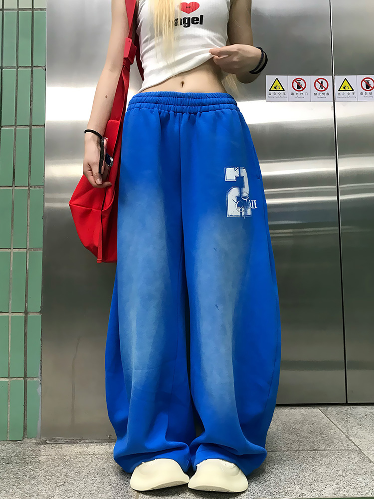 American Retro Gradient Wide-Leg Curved Blade Sweatpants for Men and Women, Casual Floor-Length Pants, Y2K Style