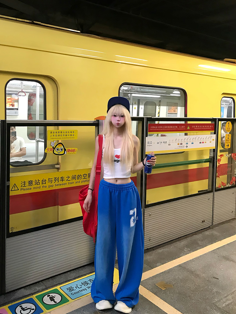 American Retro Gradient Wide-Leg Curved Blade Sweatpants for Men and Women, Casual Floor-Length Pants, Y2K Style