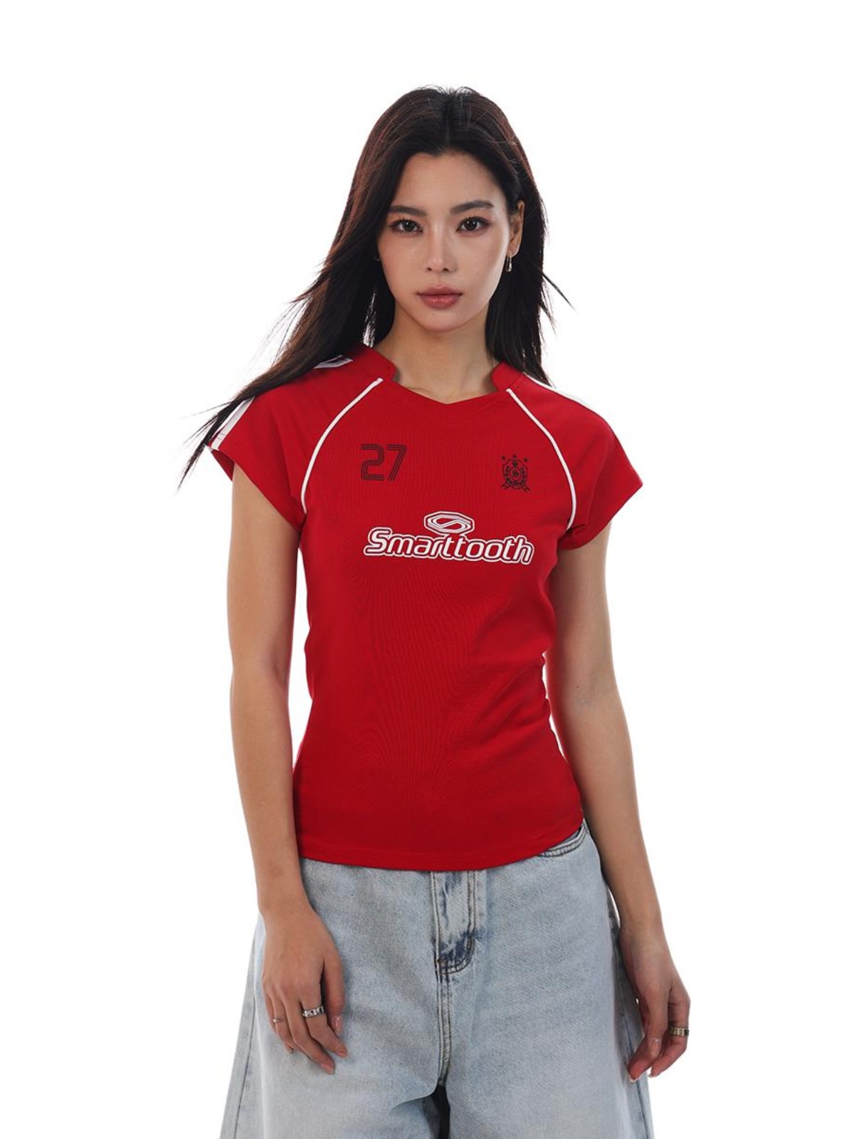American Retro Jersey Short-Sleeve T-Shirt for Women - Summer Slim Fit Sports Casual Top, Y2K Style American Retro Jersey Short-Sleeve T-Shirt for Women - Summer Slim Fit Sports Casual Top, Y2K Style
