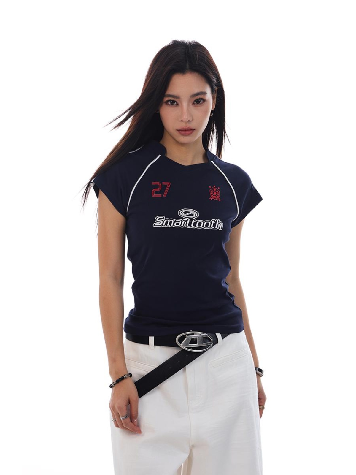 American Retro Jersey Short-Sleeve T-Shirt for Women - Summer Slim Fit Sports Casual Top, Y2K Style American Retro Jersey Short-Sleeve T-Shirt for Women - Summer Slim Fit Sports Casual Top, Y2K Style