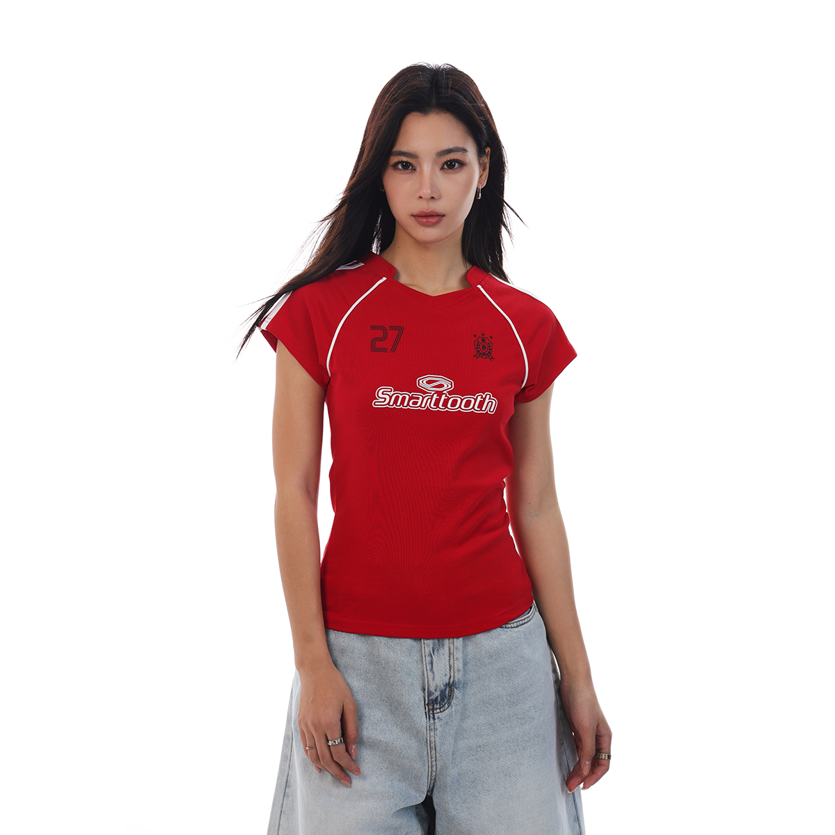 American Retro Jersey Short-Sleeve T-Shirt for Women - Summer Slim Fit Sports Casual Top, Y2K Style American Retro Jersey Short-Sleeve T-Shirt for Women - Summer Slim Fit Sports Casual Top, Y2K Style