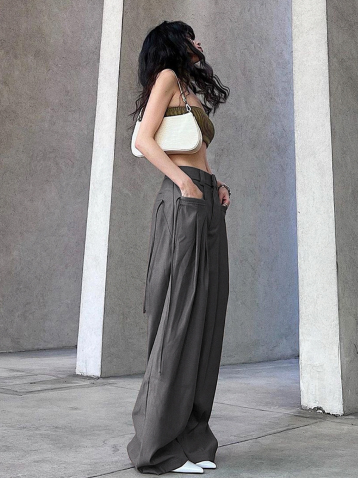 American Retro Lace-Up High-Waisted Casual Pants - Versatile Slim Straight Suit Pants for Dance & Everyday Wear