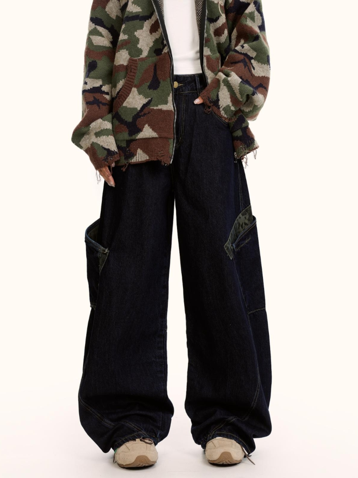 American Retro Leopard Print Spliced Curved Knife Denim Pants Unisex Hip-Hop Loose Wide-Leg Trousers American Retro Leopard Print Spliced Curved Knife Denim Pants Unisex Hip-Hop Loose Wide-Leg Trousers