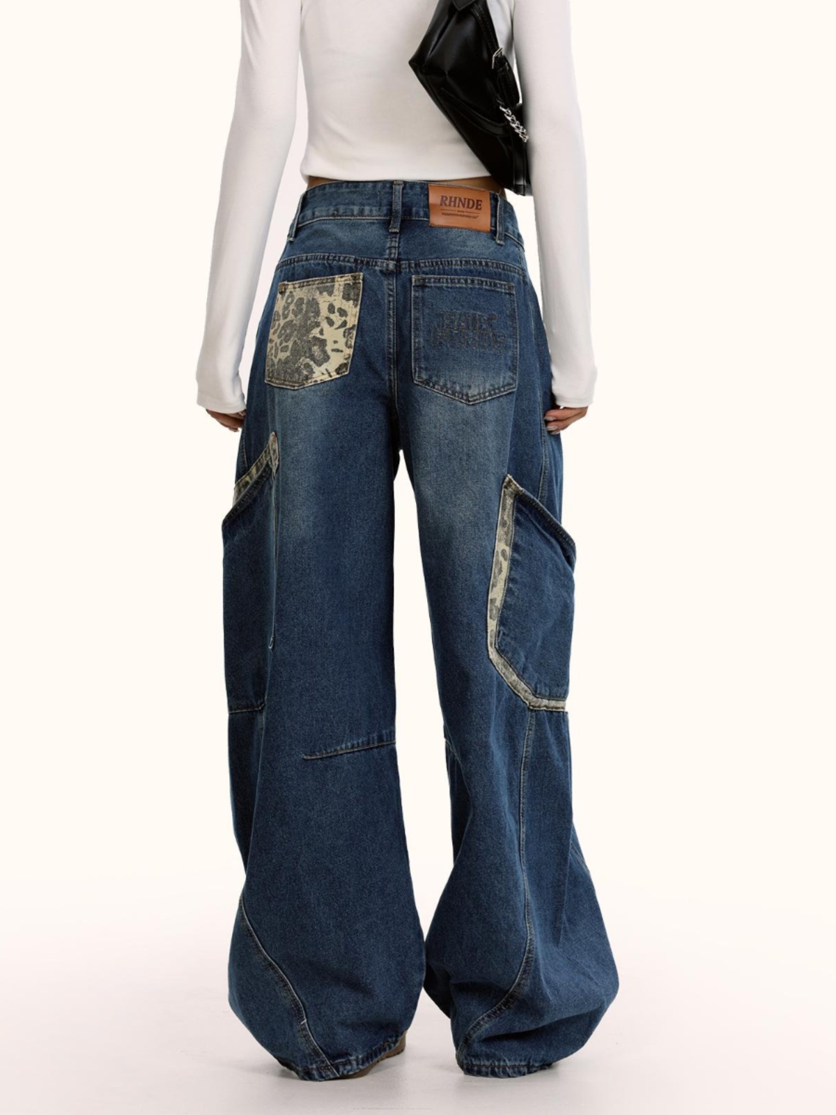 American Retro Leopard Print Spliced Curved Knife Denim Pants Unisex Hip-Hop Loose Wide-Leg Trousers American Retro Leopard Print Spliced Curved Knife Denim Pants Unisex Hip-Hop Loose Wide-Leg Trousers