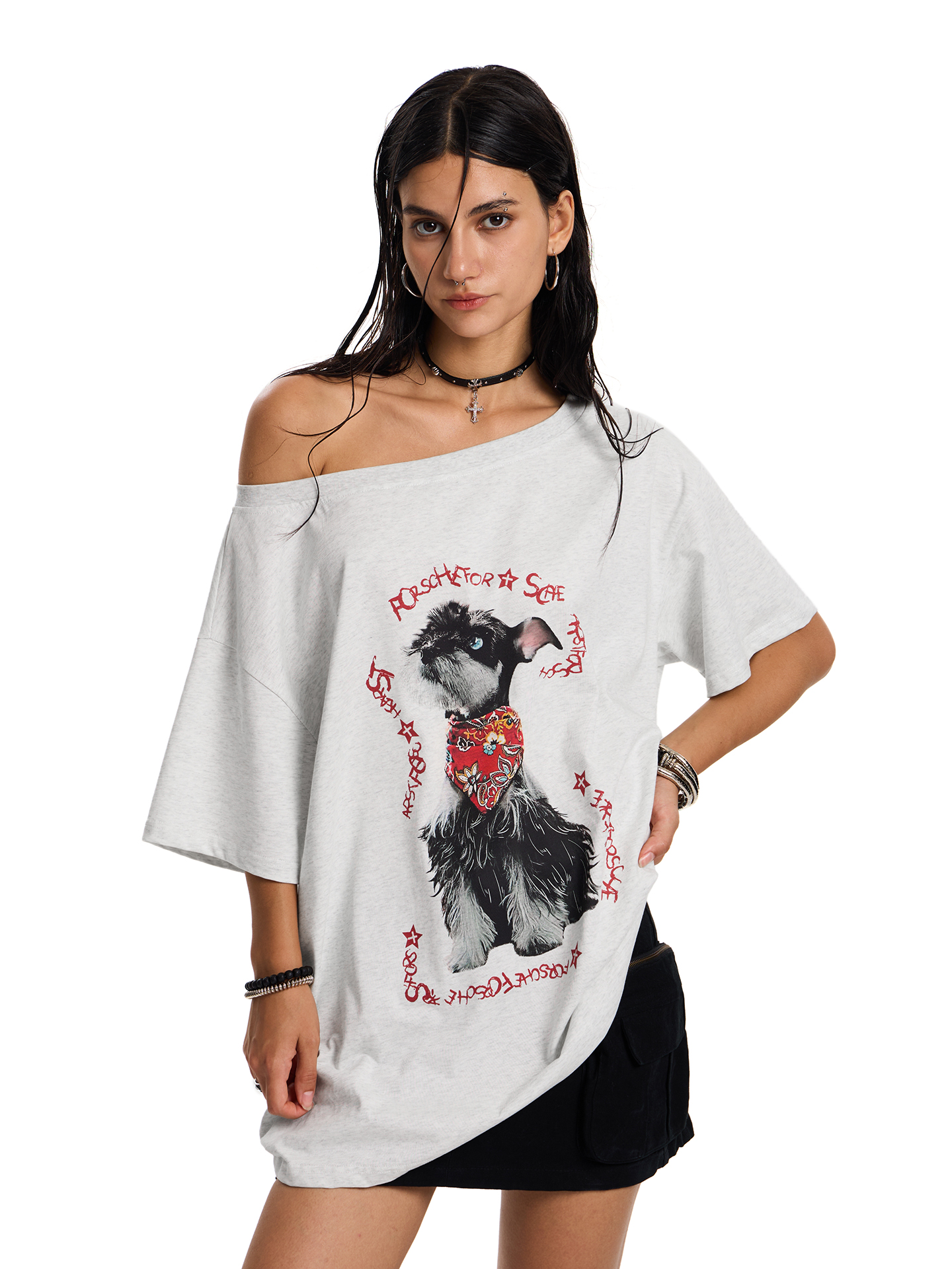 American Retro Off-Shoulder Asymmetrical T-Shirt for Small Dogs - Summer Loose Fit Slanted Shoulder Top with Short Sleeves American Retro Off-Shoulder Asymmetrical T-Shirt for Small Dogs - Summer Loose Fit Slanted Shoulder Top with Short Sleeves