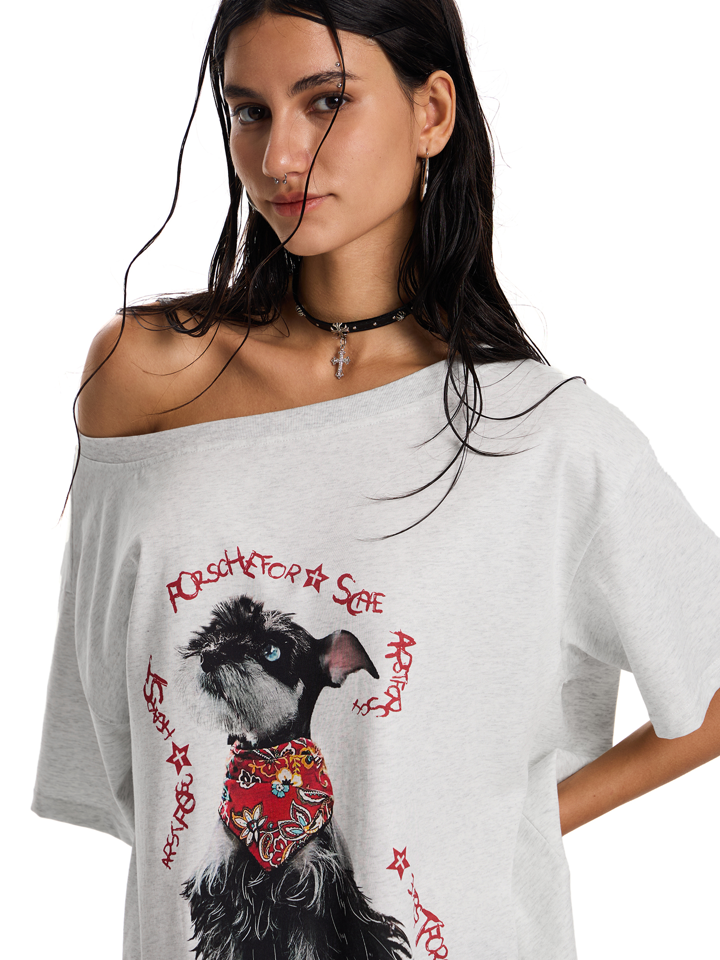 American Retro Off-Shoulder Asymmetrical T-Shirt for Small Dogs - Summer Loose Fit Slanted Shoulder Top with Short Sleeves American Retro Off-Shoulder Asymmetrical T-Shirt for Small Dogs - Summer Loose Fit Slanted Shoulder Top with Short Sleeves