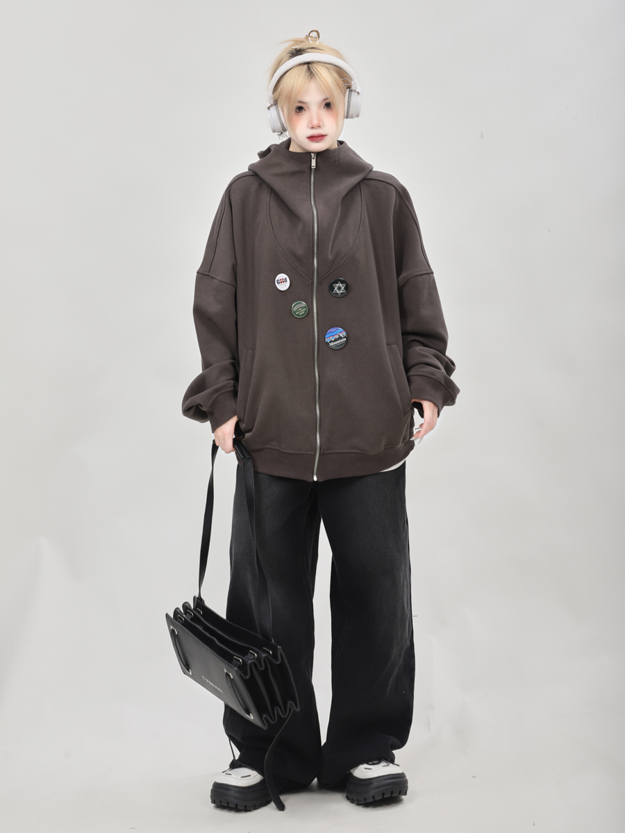 American Retro Oversized High-Neck Zip-Up Cardigan Sweatshirt for Women - Trendy Spring Autumn Hoodie Top 2025 American Retro Oversized High-Neck Zip-Up Cardigan Sweatshirt for Women - Trendy Spring Autumn Hoodie Top 2025