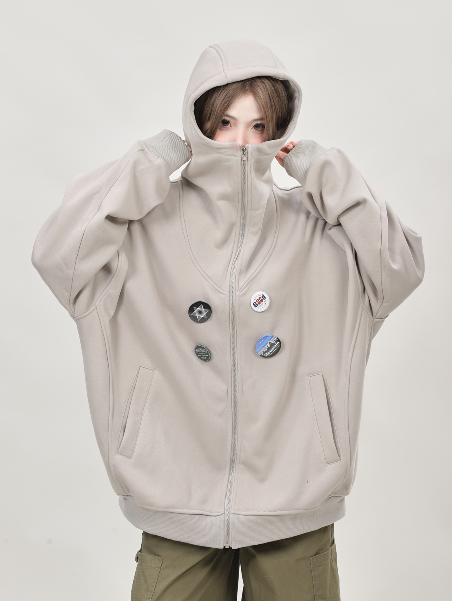 American Retro Oversized High-Neck Zip-Up Cardigan Sweatshirt for Women - Trendy Spring Autumn Hoodie Top 2025