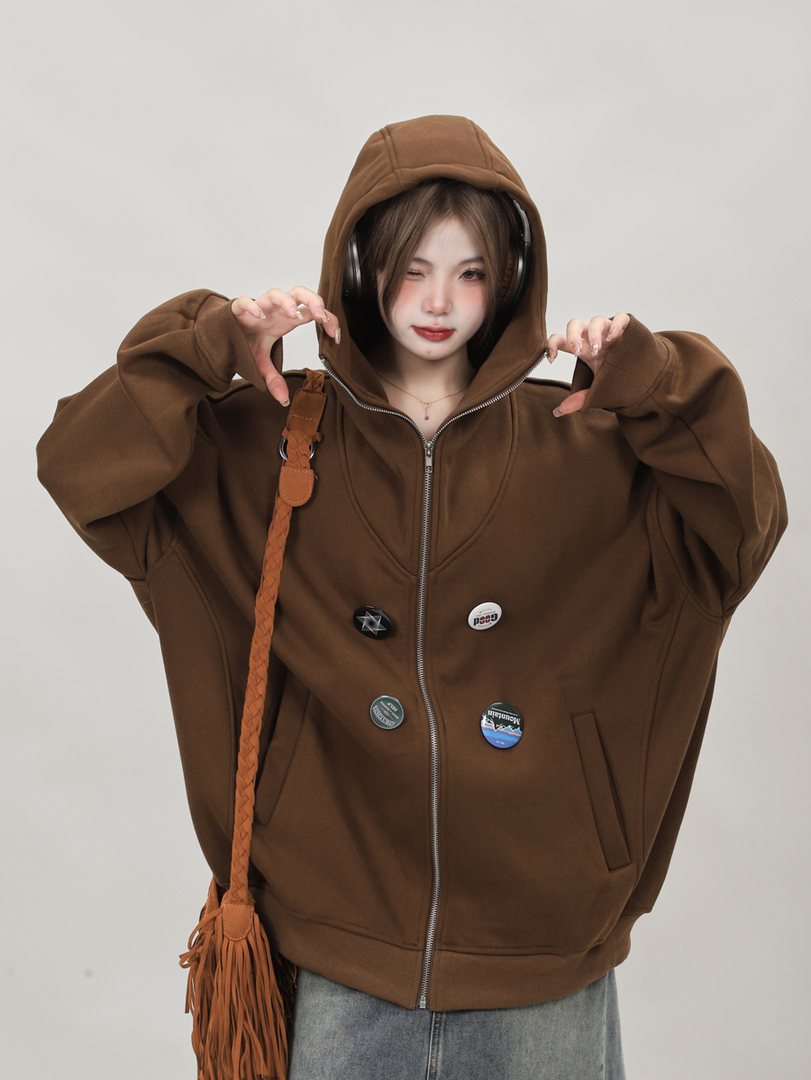 American Retro Oversized High-Neck Zip-Up Cardigan Sweatshirt for Women - Trendy Spring Autumn Hoodie Top 2025 American Retro Oversized High-Neck Zip-Up Cardigan Sweatshirt for Women - Trendy Spring Autumn Hoodie Top 2025