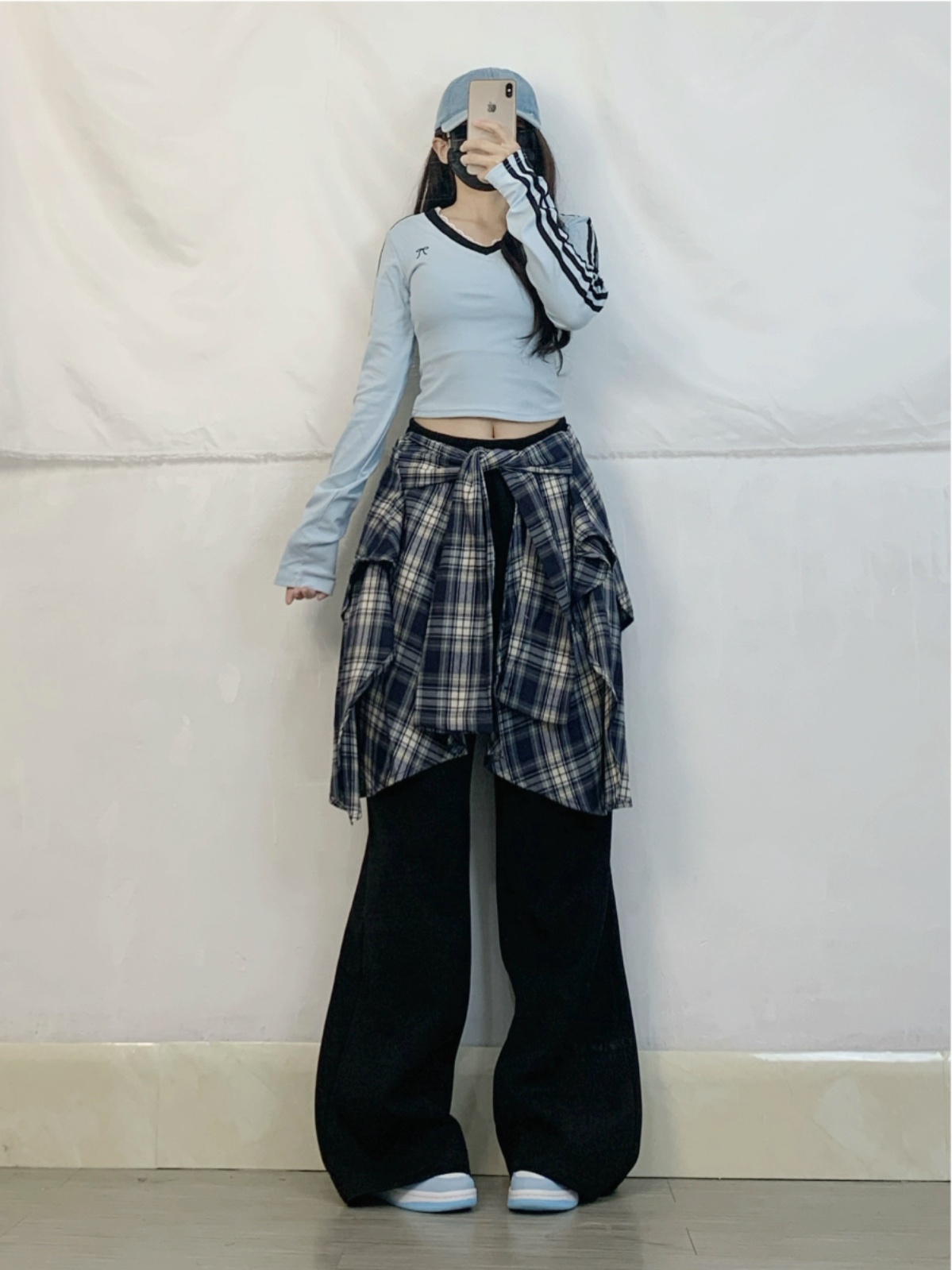 American Retro Plaid Wide-Leg Jazz Dance Pants for Women - Spliced Hip-Hop Design, Loose Fit, Trendy 90s Style