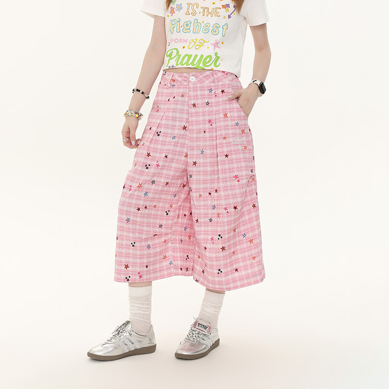 American Retro Star Print Casual Wide-Leg Pants for Women - Trendy Summer Loose Slim Fit Fashion