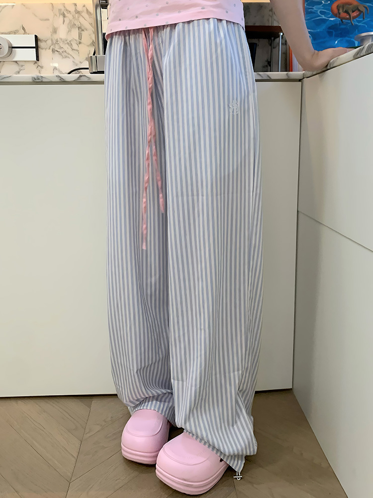 American Retro Striped Color-Blocking Wide-Leg Drawstring Casual Pants for Men and Women - Versatile Loose-Fitting Sports Trousers