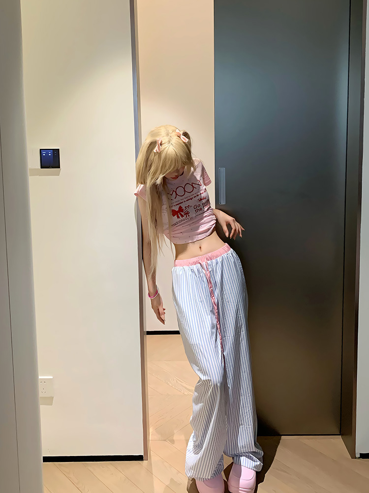 American Retro Striped Color-Blocking Wide-Leg Drawstring Casual Pants for Men and Women - Versatile Loose-Fitting Sports Trousers