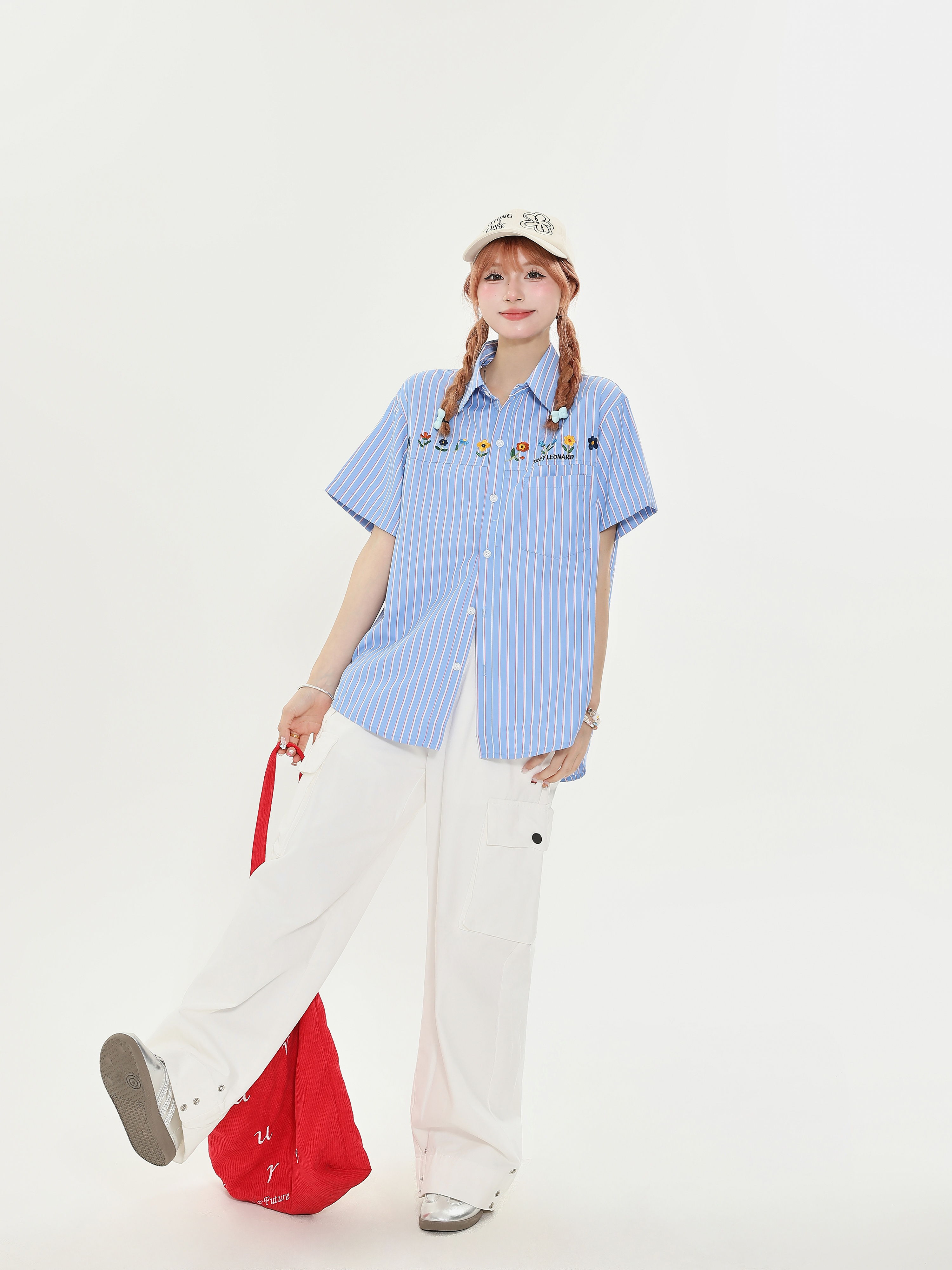 American Retro Striped Embroidered Short Sleeve Shirt for Women - Summer Loose Casual Slimming Versatile Blouse American Retro Striped Embroidered Short Sleeve Shirt for Women - Summer Loose Casual Slimming Versatile Blouse