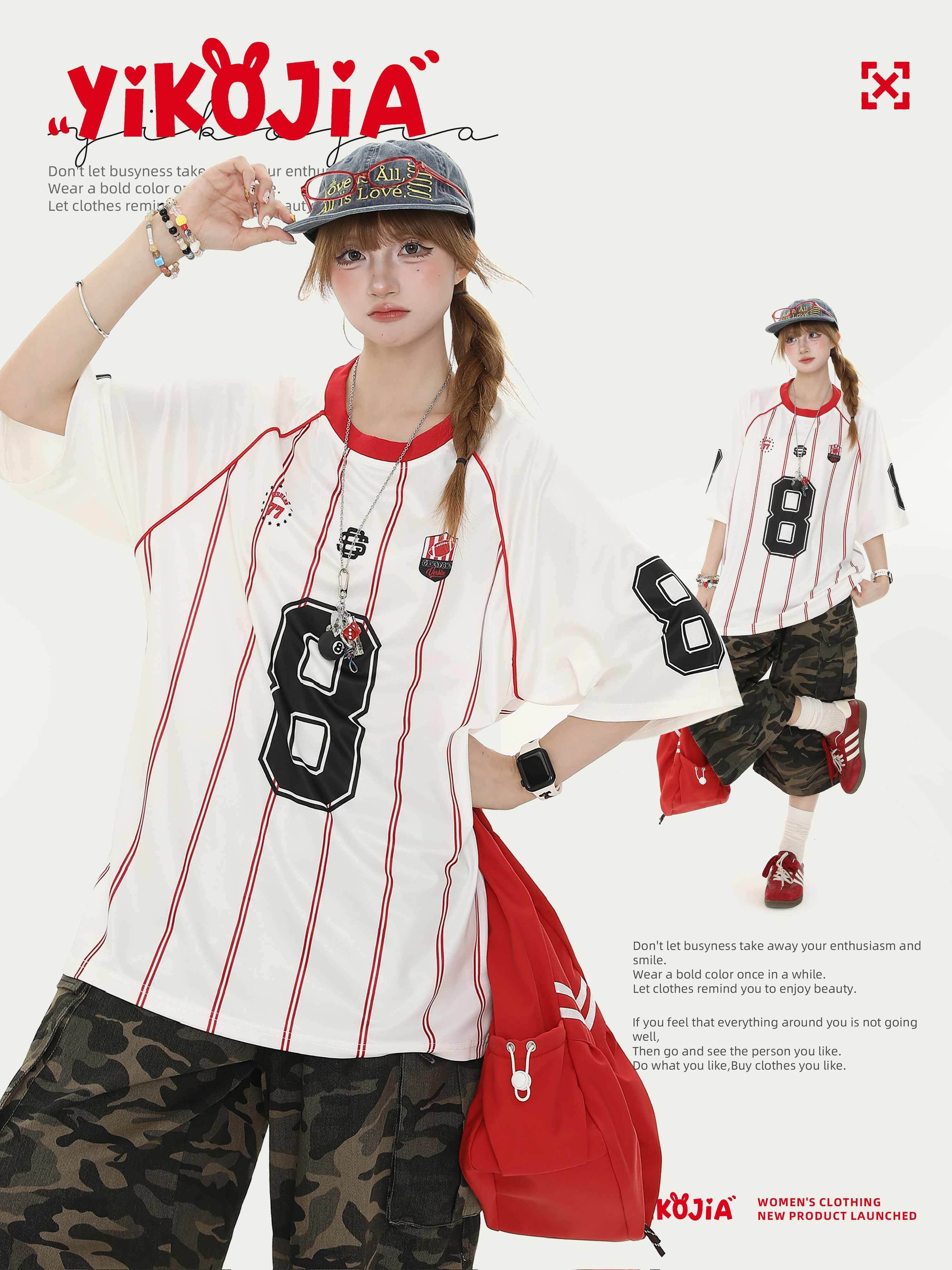 American Retro Striped Raglan Short Sleeve T-Shirt for Women - Summer Loose Casual Top, Vintage Style