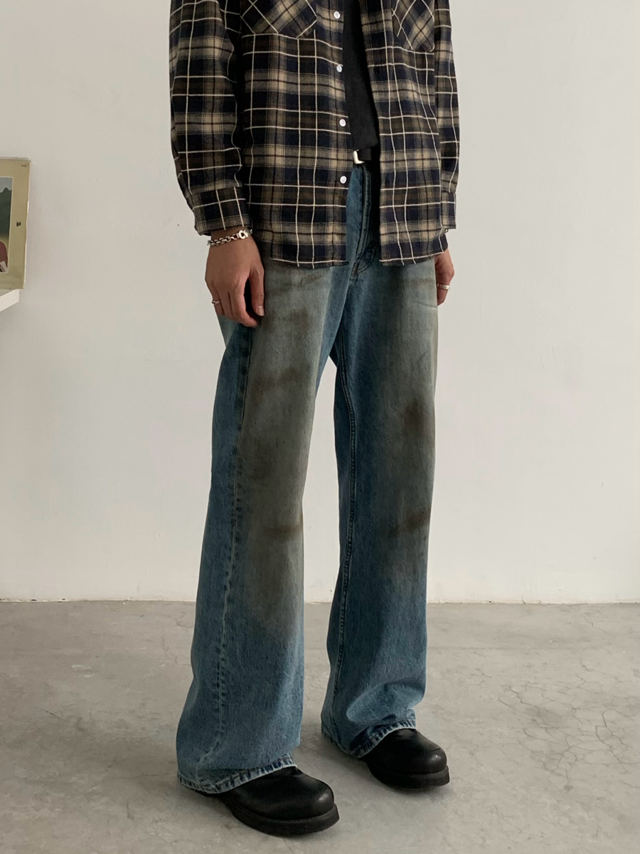 American Retro Washed Vintage Flared Jeans - Clean Fit Straight-Leg Long Pants for a Timeless Y2K Look