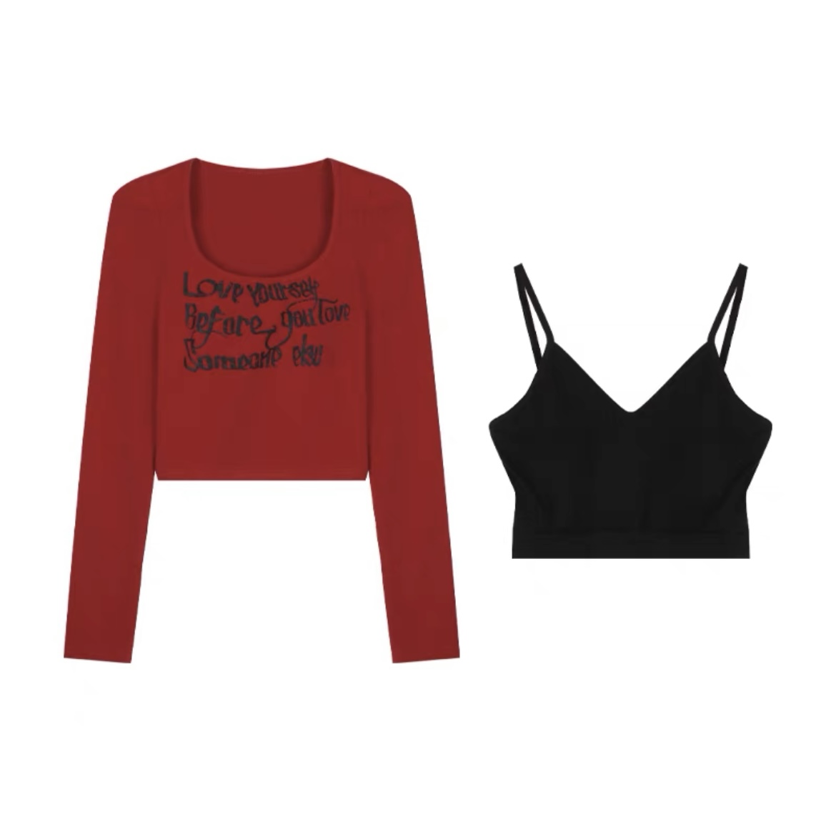 American Retro Wine Red Letter Print Long Sleeve T-Shirt - Women's Jazz Dance INS Style Short Top American Retro Wine Red Letter Print Long Sleeve T-Shirt - Women's Jazz Dance INS Style Short Top