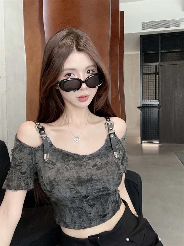 American-Style Apocalyptic Short-Sleeve T-Shirt for K-Pop Girls, Jazz Dance Slim Fit Top American-Style Apocalyptic Short-Sleeve T-Shirt for K-Pop Girls, Jazz Dance Slim Fit Top