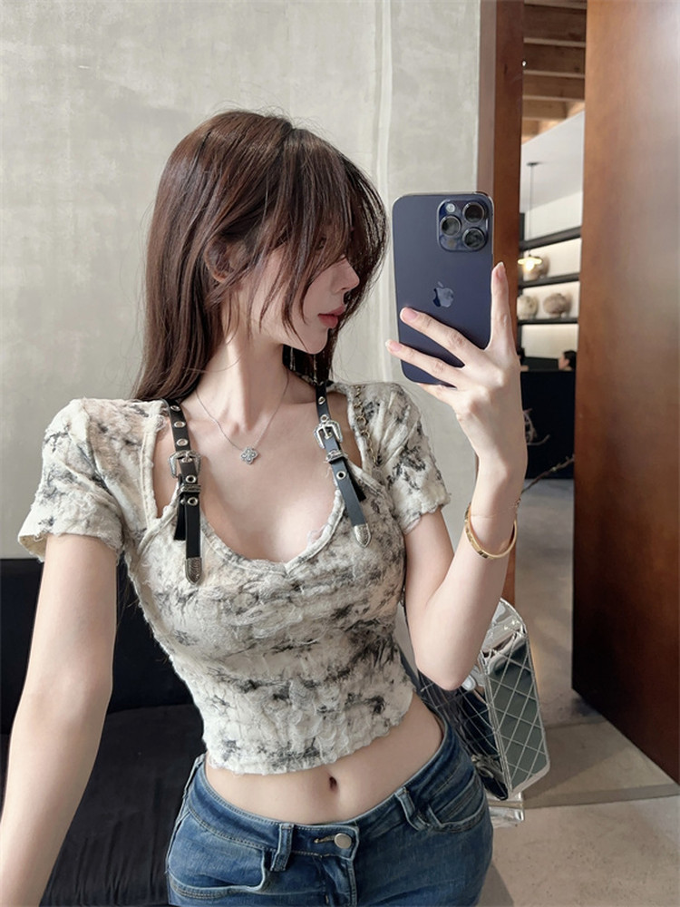 American-Style Apocalyptic Short-Sleeve T-Shirt for K-Pop Girls, Jazz Dance Slim Fit Top American-Style Apocalyptic Short-Sleeve T-Shirt for K-Pop Girls, Jazz Dance Slim Fit Top