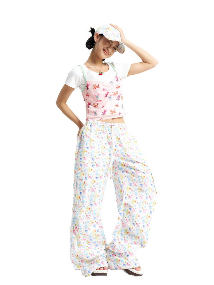 American-Style Colorful Line Printed Work Pants in White - Trendy 90s-Inspired Fashion for Effortless Style American-Style Colorful Line Printed Work Pants in White - Trendy 90s-Inspired Fashion for Effortless Style