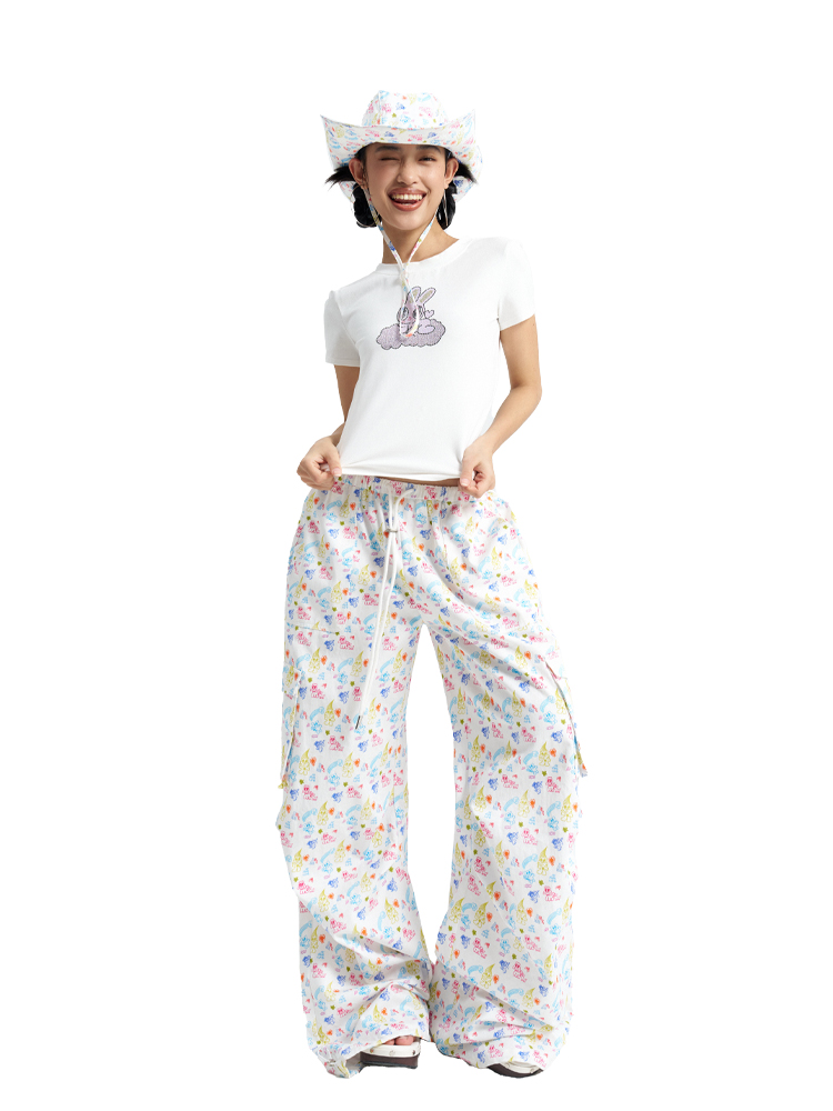 American-Style Colorful Line Printed Work Pants in White - Trendy 90s-Inspired Fashion for Effortless Style American-Style Colorful Line Printed Work Pants in White - Trendy 90s-Inspired Fashion for Effortless Style