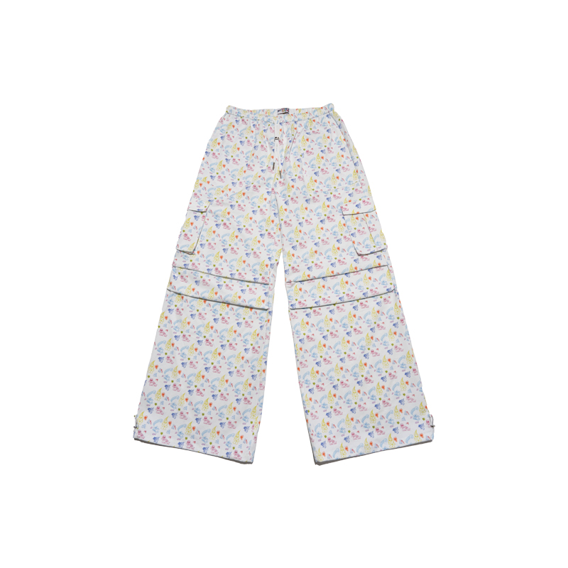 American-Style Colorful Line Printed Work Pants in White - Trendy 90s-Inspired Fashion for Effortless Style