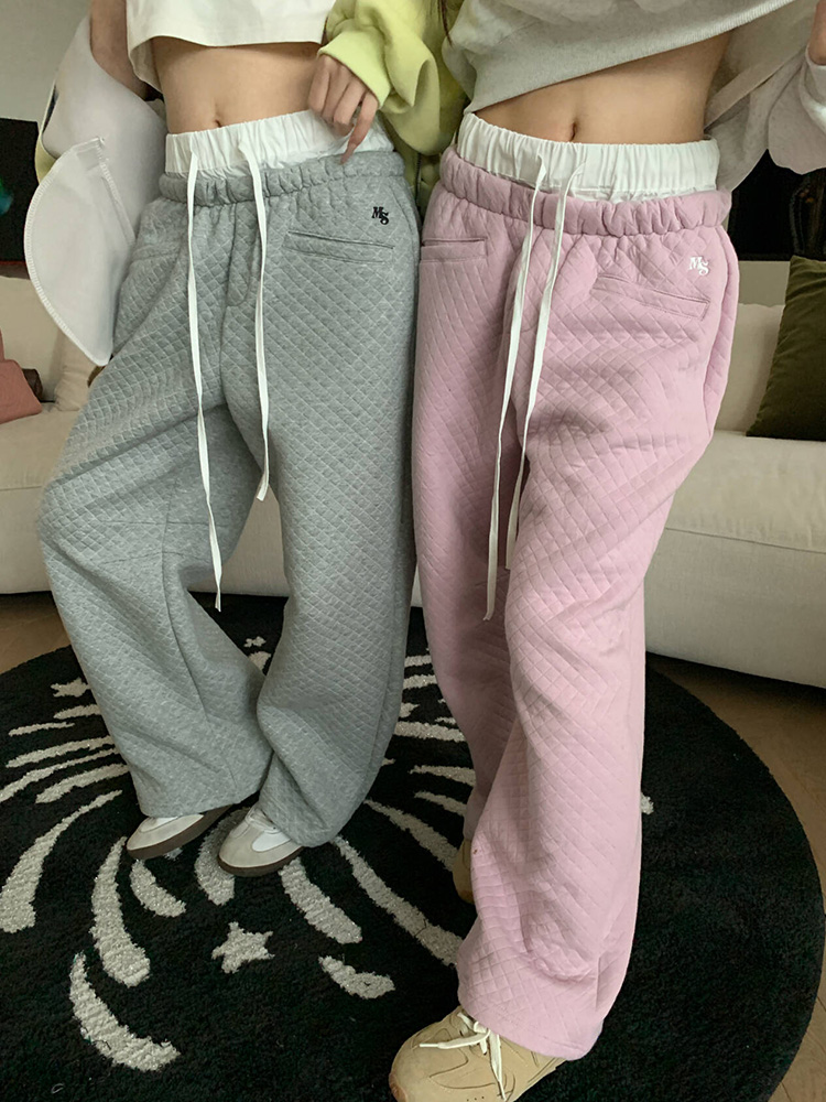 American Style Diamond-Patterned Drawstring Straight-Leg Pants for Men and Women - Loose Casual Versatile Wide-Leg Trousers