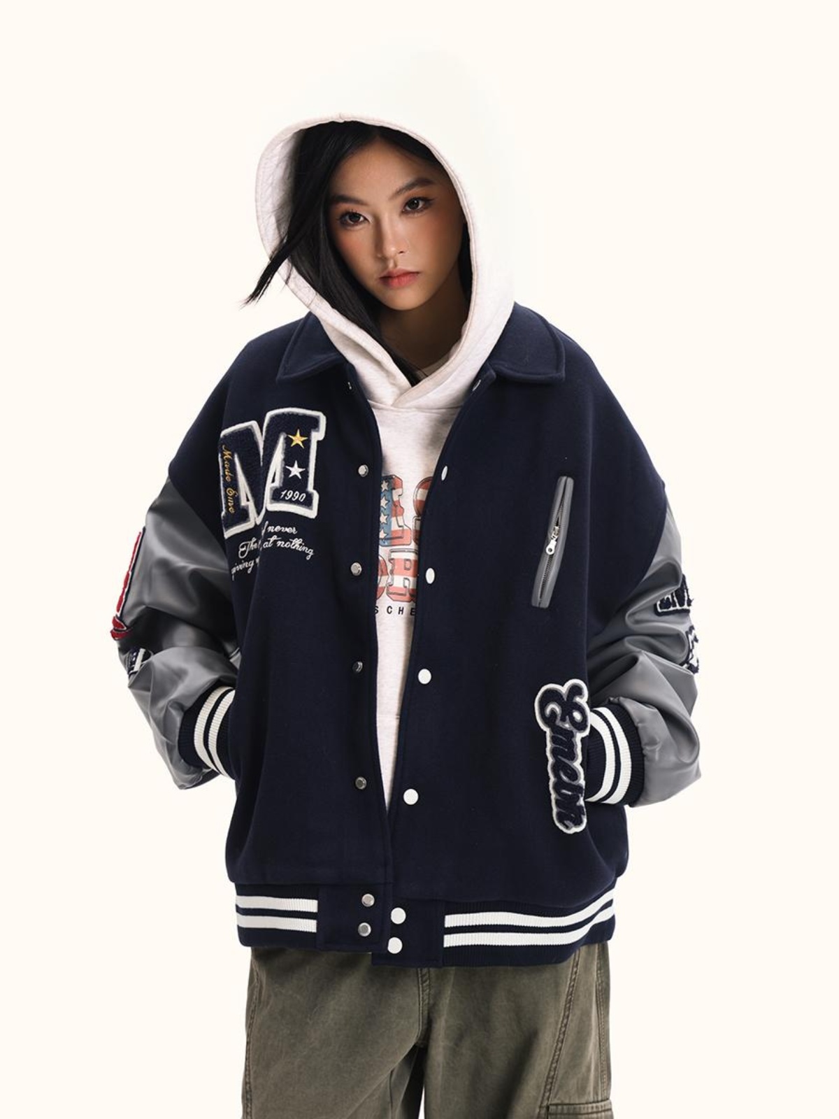 American Style Embroidered Baseball Jacket for Men and Women - Retro Trendy Loose Fit Top Coat