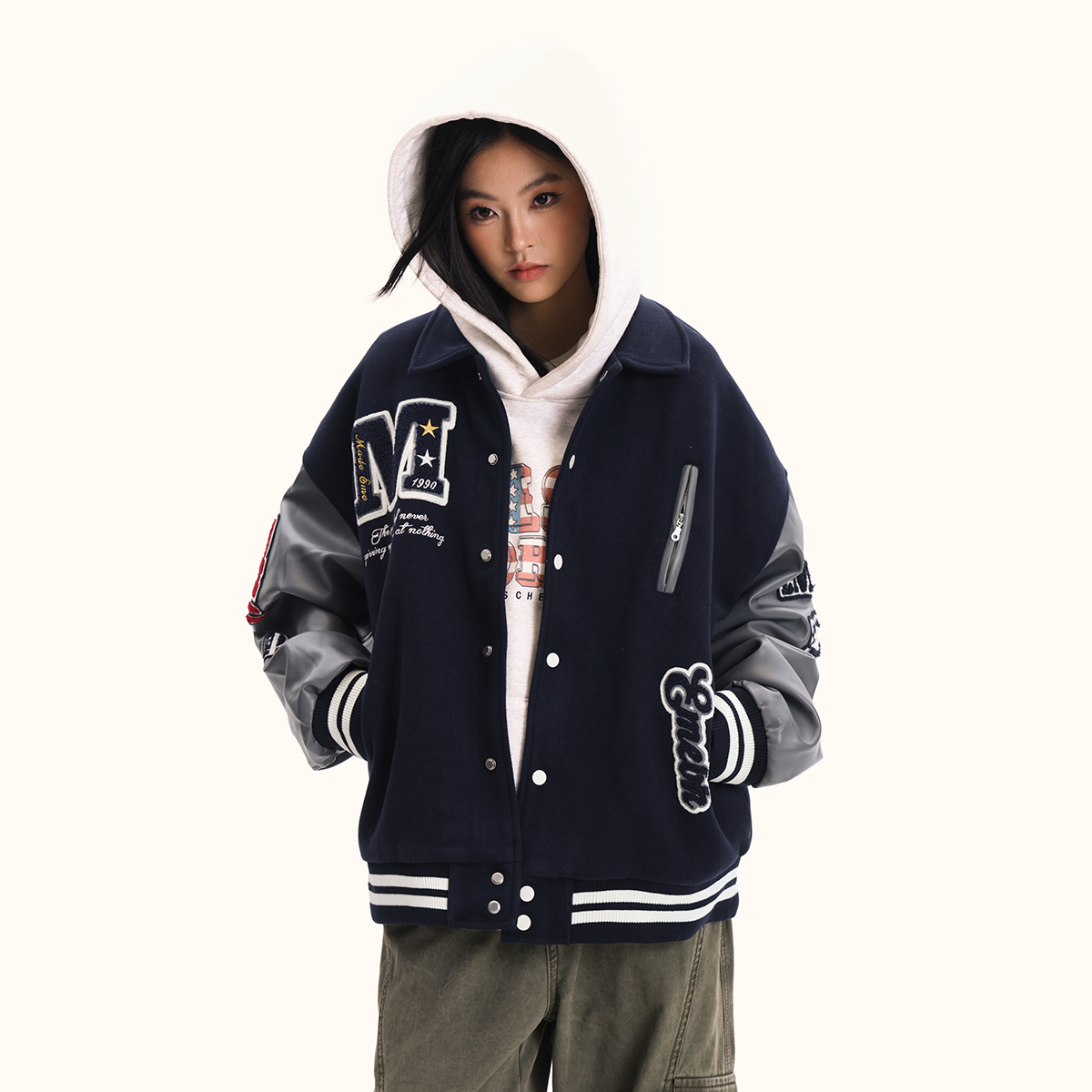 American Style Embroidered Baseball Jacket for Men and Women - Retro Trendy Loose Fit Top Coat