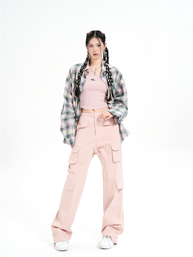 American Style Pleated Mixed-Color Checkered Shirt Jacket - Casual Long Sleeve Sun Protection Top for Versatile Outfits American Style Pleated Mixed-Color Checkered Shirt Jacket - Casual Long Sleeve Sun Protection Top for Versatile Outfits