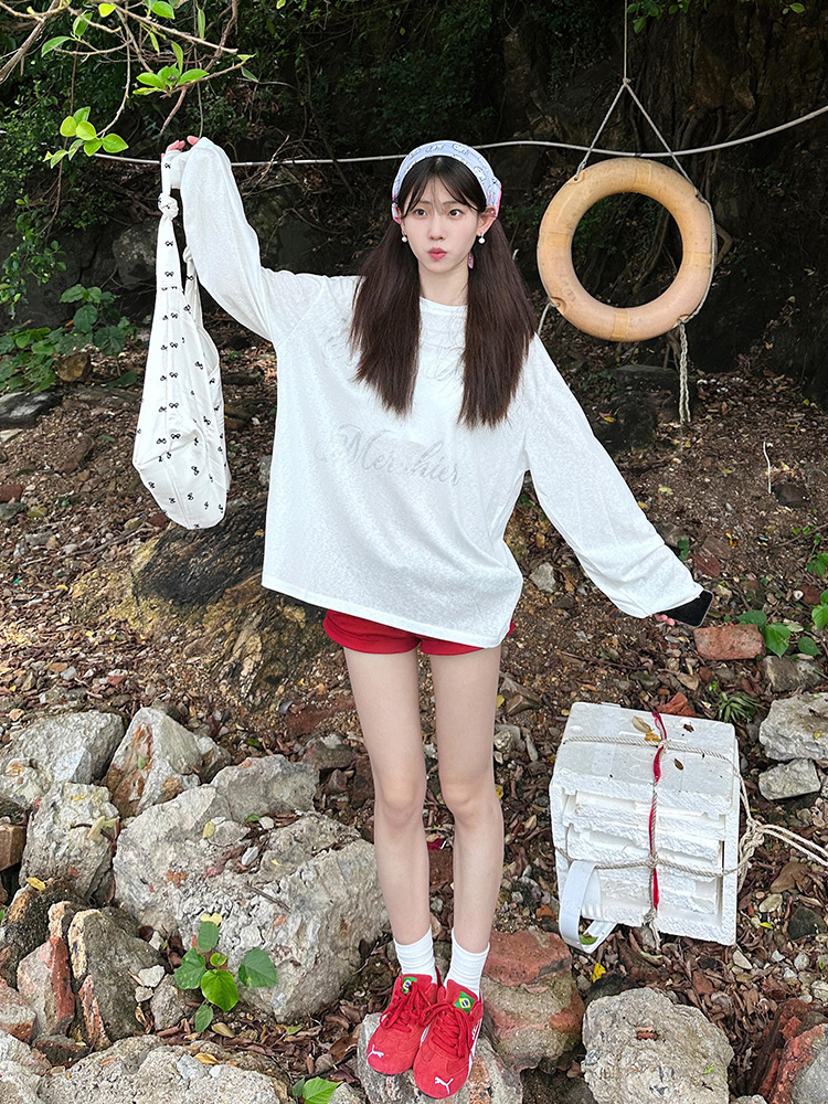 American Style Rhinestone Printed Long Sleeve T-Shirt for Women - Loose Fit Summer Sun-Protective Layer Top American Style Rhinestone Printed Long Sleeve T-Shirt for Women - Loose Fit Summer Sun-Protective Layer Top