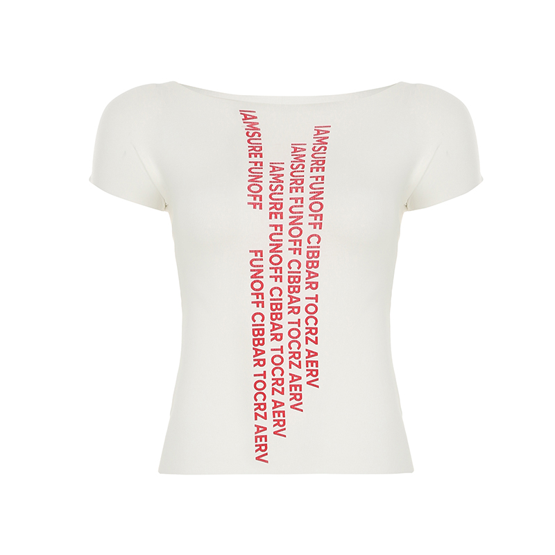 American Vintage Basic Letter Print Slim Fit T-Shirt with Waist-Cinching Stretch Knit for Hot Girls - Y2K Fashion Essential