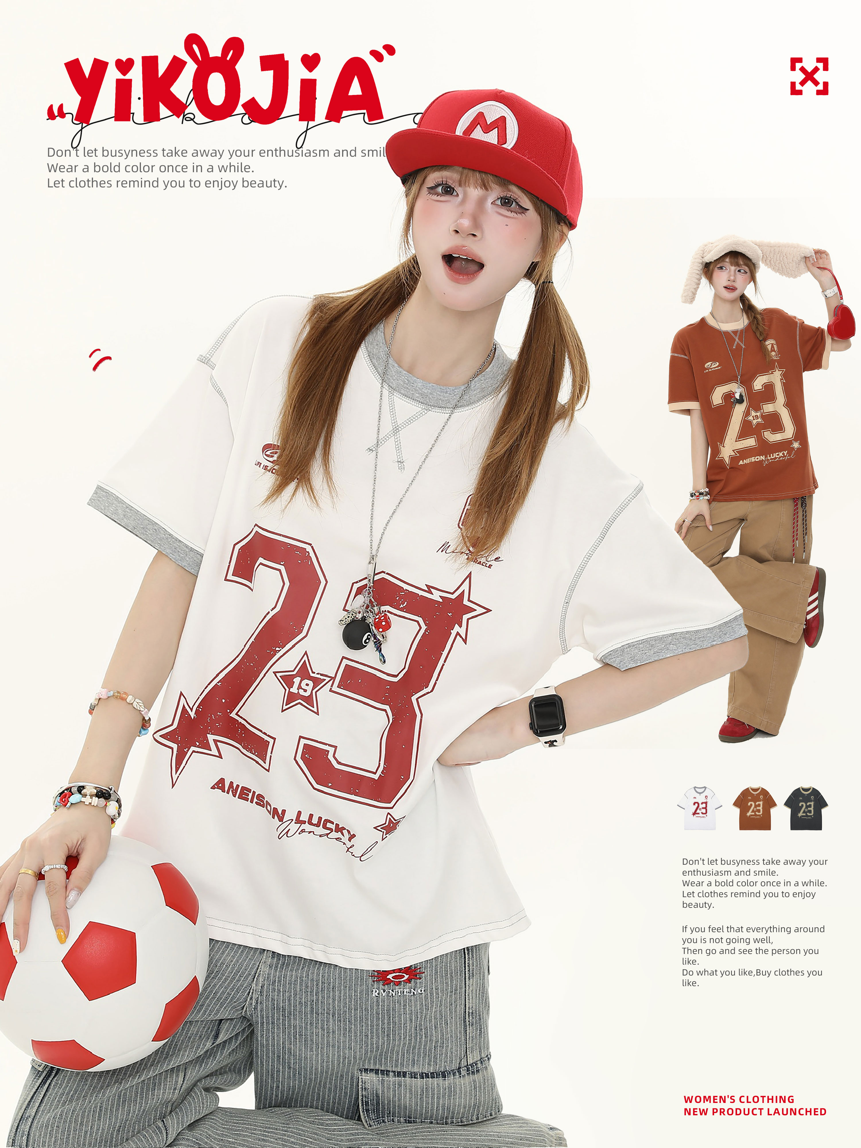 American Vintage Distressed Letter Print Short Sleeve T-Shirt for Women - Casual Loose Fit Summer Top, Y2K Style