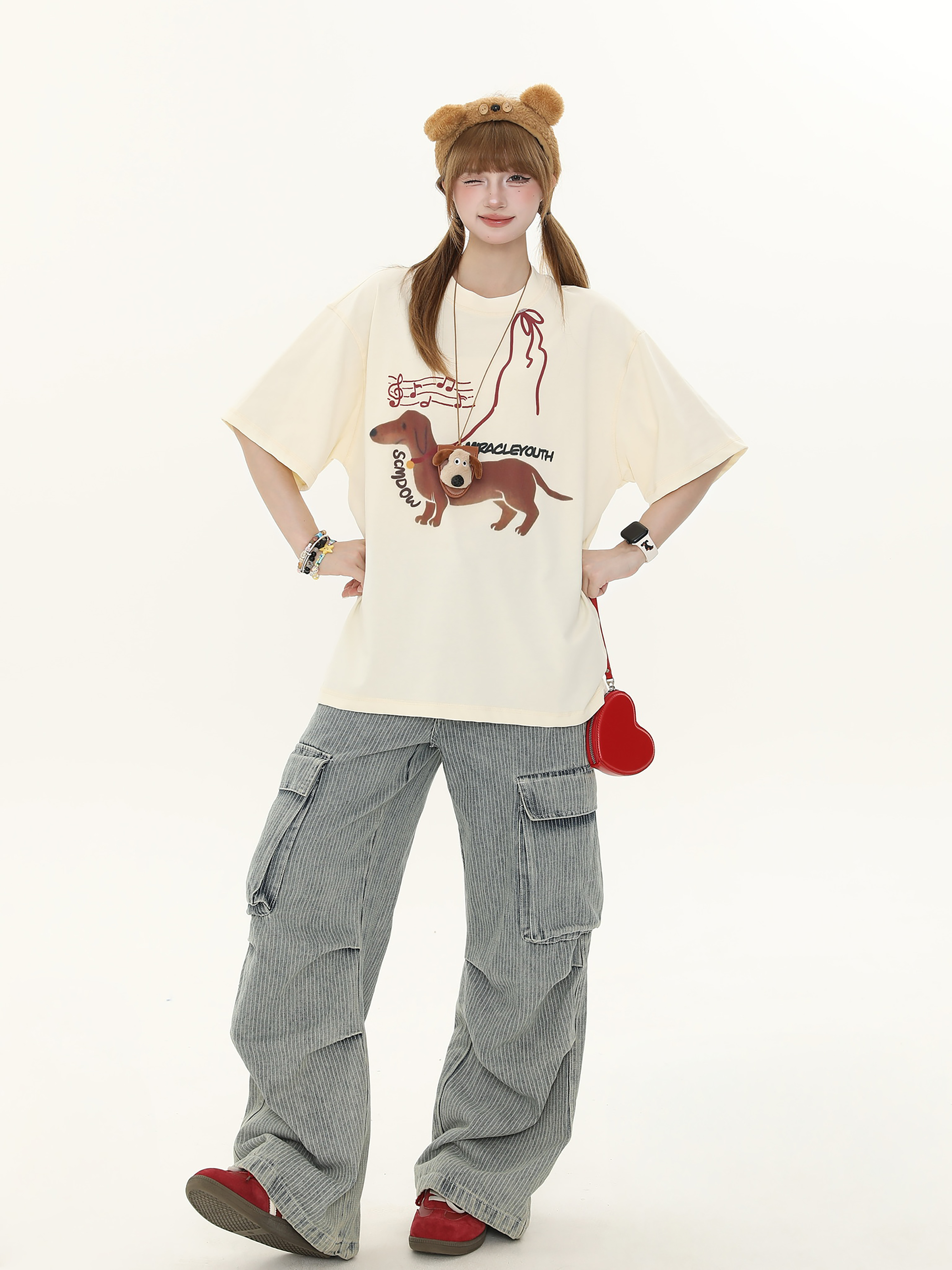 American Vintage Hot Dog Print Short Sleeve T-Shirt for Women - Summer Loose Casual Round Neck Tee - Y2K Style American Vintage Hot Dog Print Short Sleeve T-Shirt for Women - Summer Loose Casual Round Neck Tee - Y2K Style