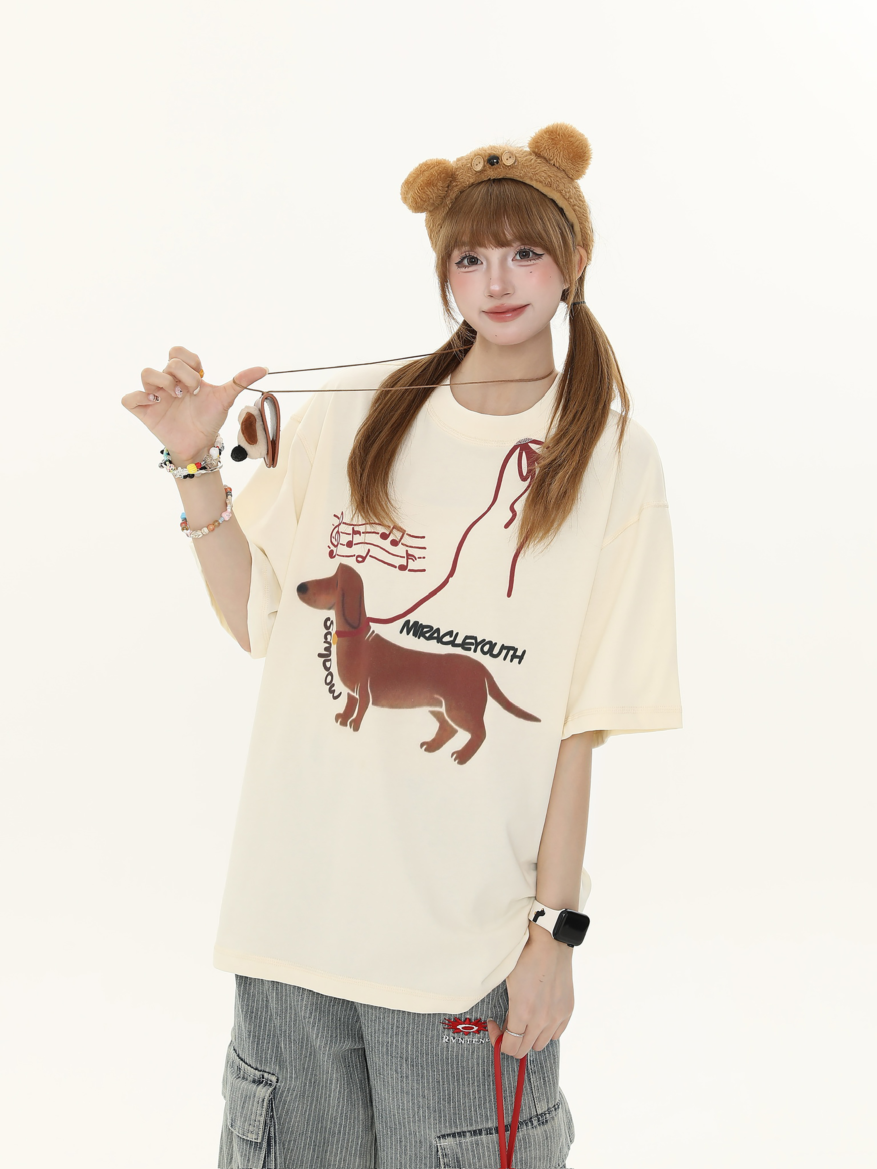 American Vintage Hot Dog Print Short Sleeve T-Shirt for Women - Summer Loose Casual Round Neck Tee - Y2K Style American Vintage Hot Dog Print Short Sleeve T-Shirt for Women - Summer Loose Casual Round Neck Tee - Y2K Style