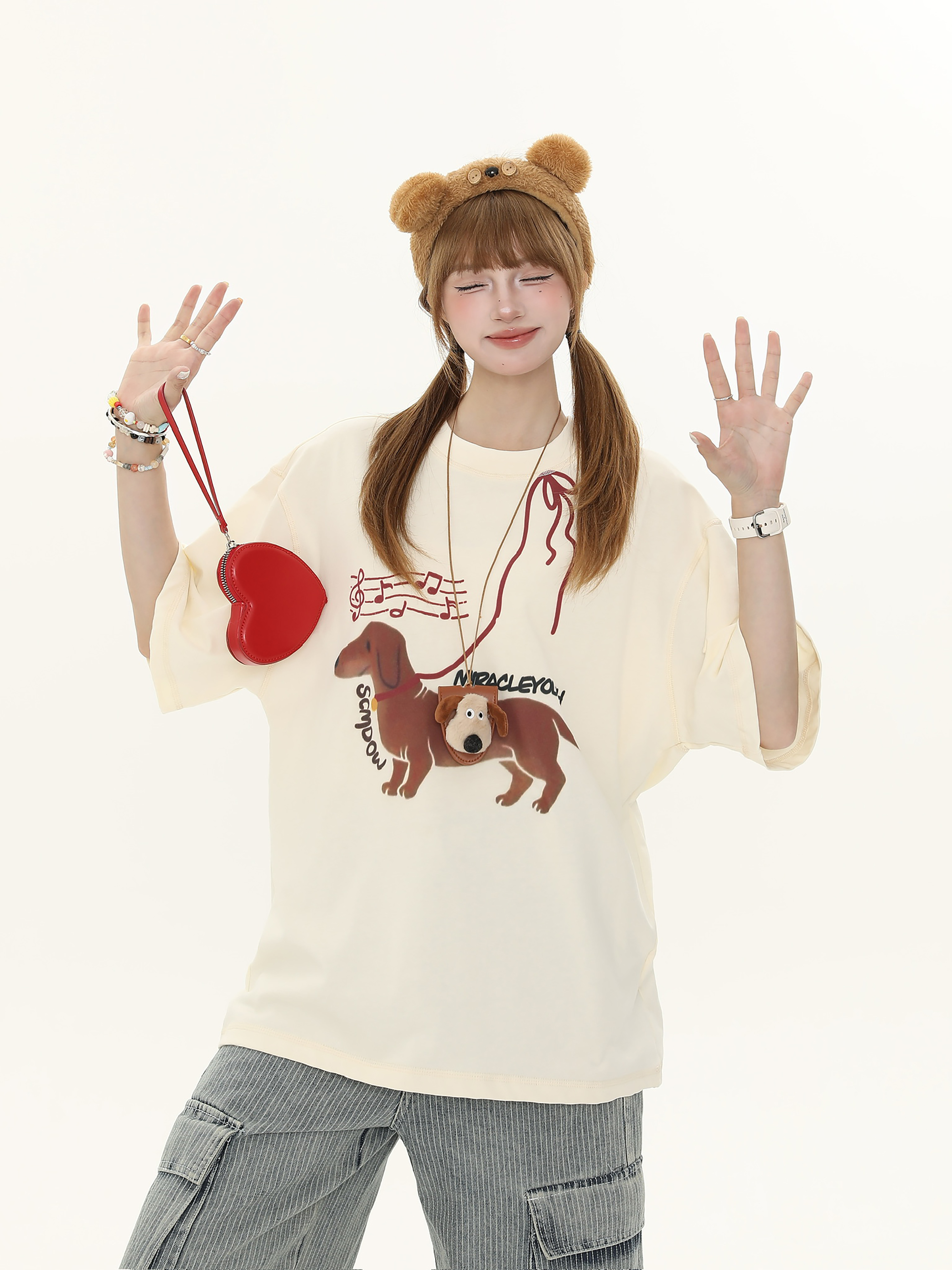 American Vintage Hot Dog Print Short Sleeve T-Shirt for Women - Summer Loose Casual Round Neck Tee - Y2K Style American Vintage Hot Dog Print Short Sleeve T-Shirt for Women - Summer Loose Casual Round Neck Tee - Y2K Style