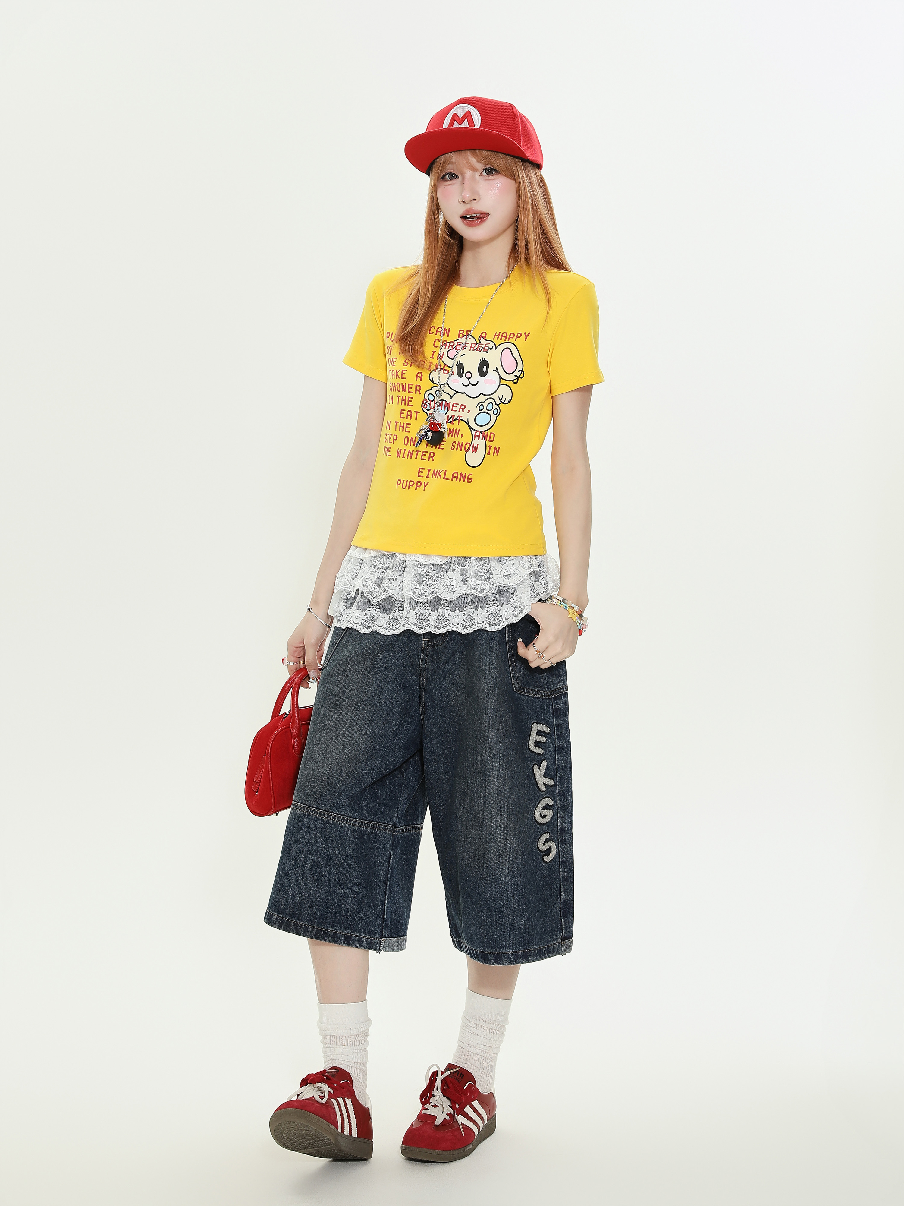 American Vintage Letter Embroidered Denim Shorts for Women - Loose Casual Capri Pants, Summer Versatile Style American Vintage Letter Embroidered Denim Shorts for Women - Loose Casual Capri Pants, Summer Versatile Style