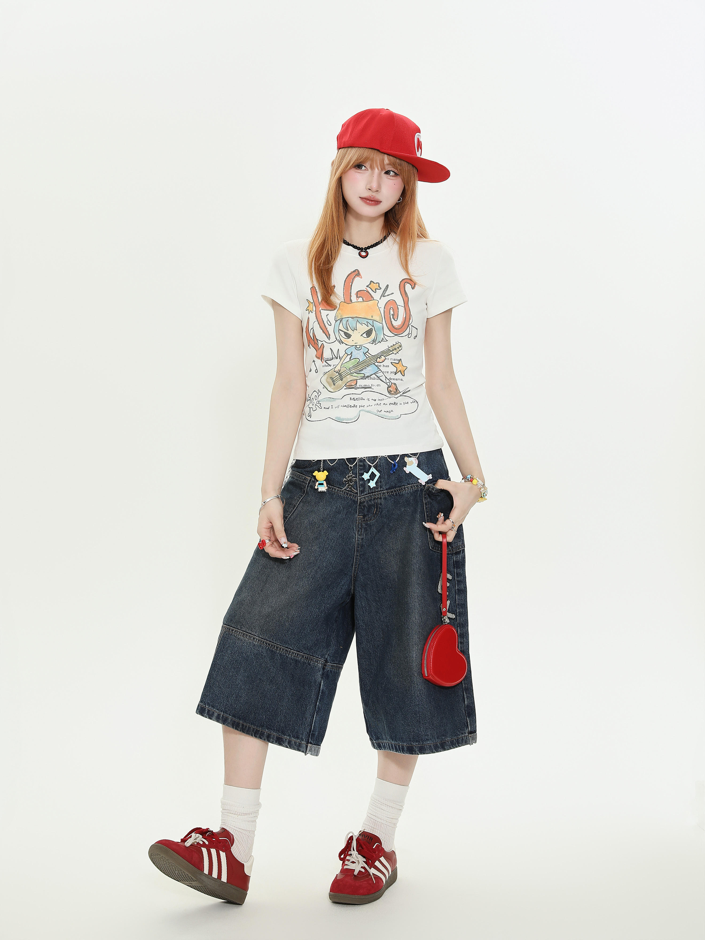 American Vintage Letter Embroidered Denim Shorts for Women - Loose Casual Capri Pants, Summer Versatile Style American Vintage Letter Embroidered Denim Shorts for Women - Loose Casual Capri Pants, Summer Versatile Style