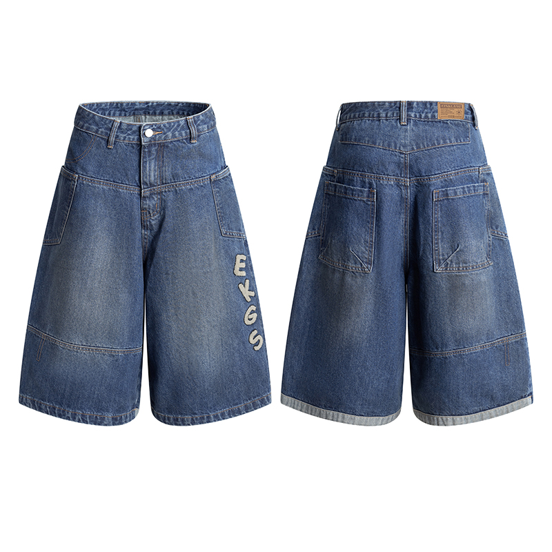 American Vintage Letter Embroidered Denim Shorts for Women - Loose Casual Capri Pants, Summer Versatile Style