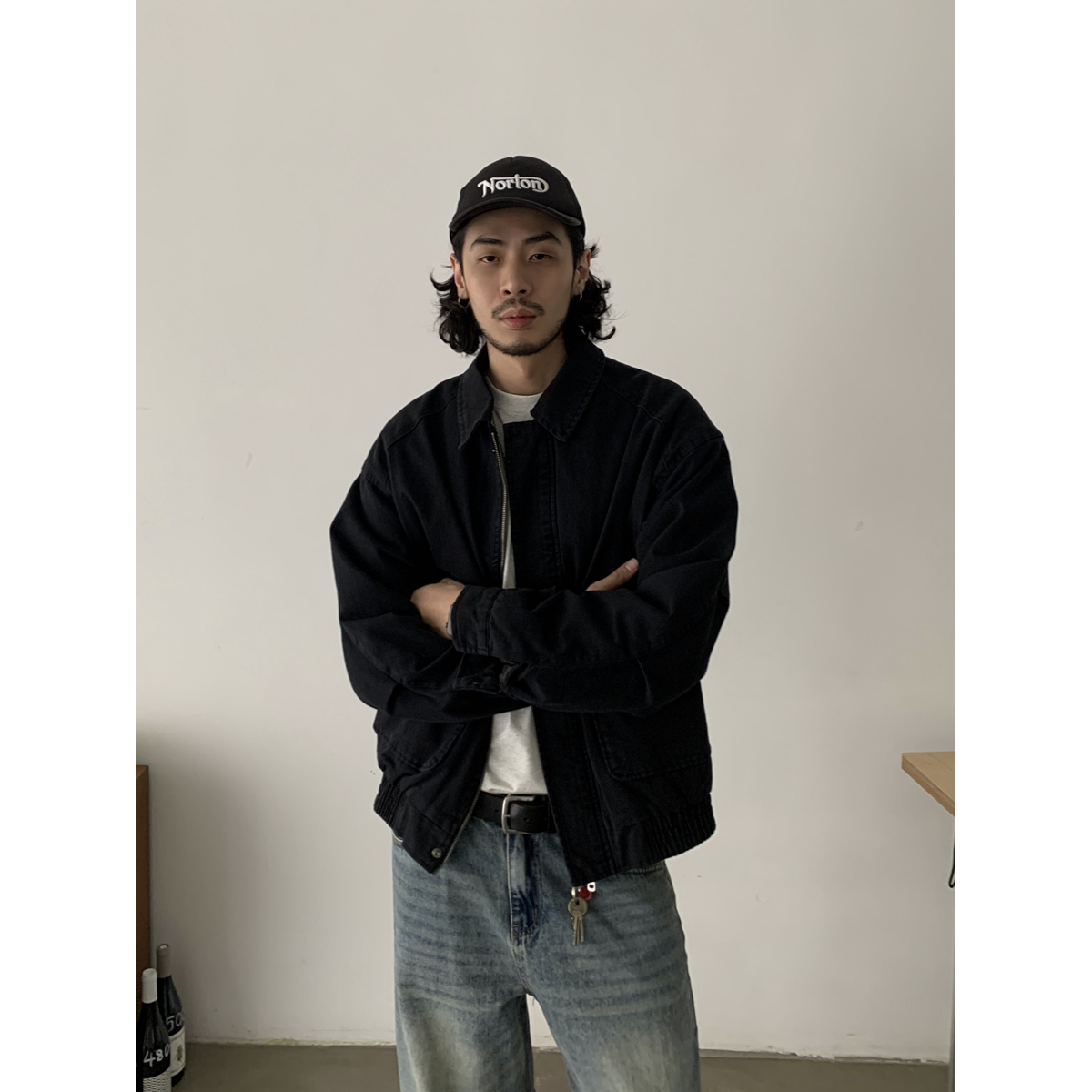 American Vintage Loose Wash Cotton Work Jacket - Unisex Trendy Casual Lapel Coat for 90s Inspired Style