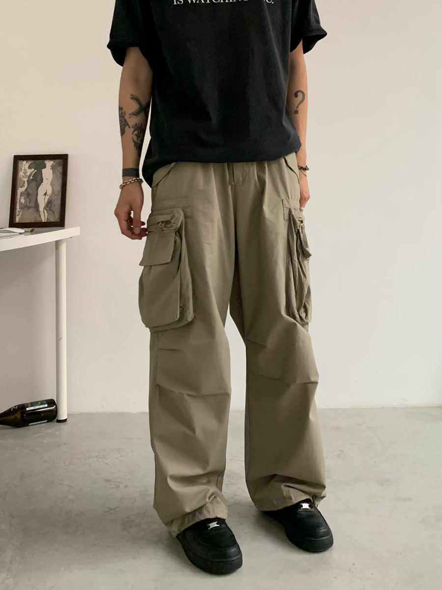 American Vintage Loose Work Pants for Men - Straight Leg Japanese Casual Cargo Pants in City Boy Style