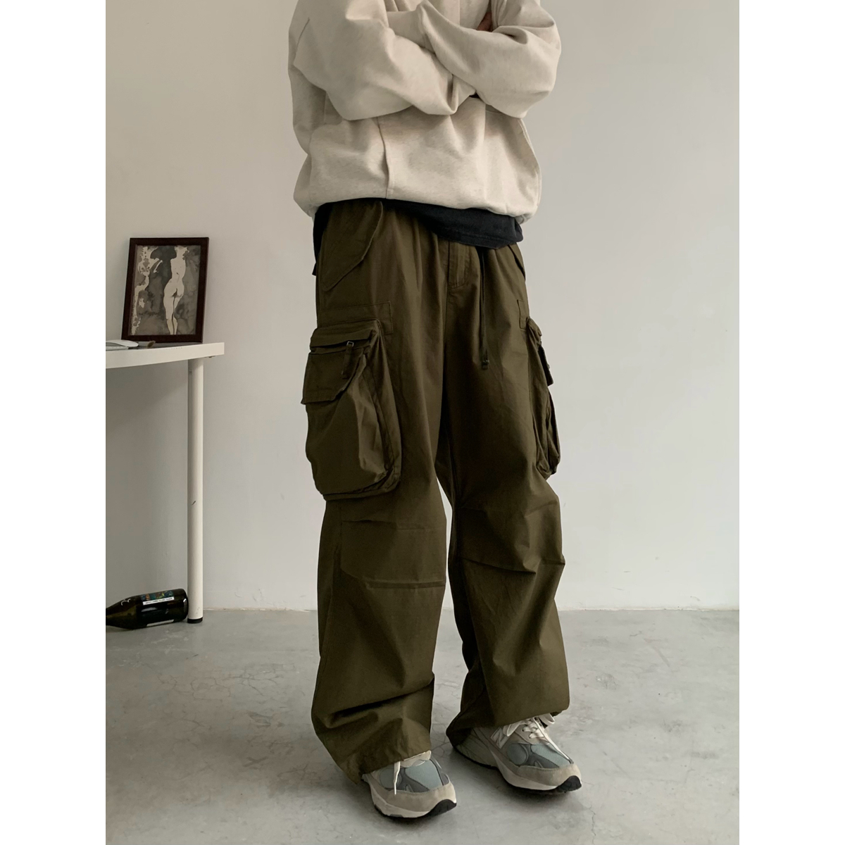 American Vintage Loose Work Pants for Men - Straight Leg Japanese Casual Cargo Pants in City Boy Style American Vintage Loose Work Pants for Men - Straight Leg Japanese Casual Cargo Pants in City Boy Style