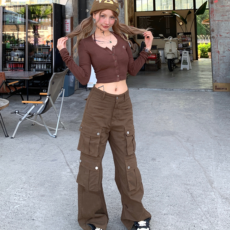 American Vintage Multi-Pocket Work Pants for Men and Women, Casual Long Paratrooper Pants, 90s Style