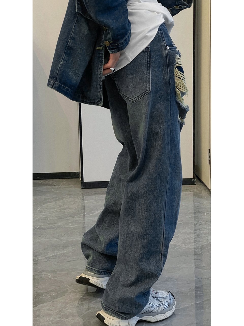 American Vintage Ripped Jeans for Women, Trendy High Street Wide-Leg Pants, Straight Loose Fit, Niche Design American Vintage Ripped Jeans for Women, Trendy High Street Wide-Leg Pants, Straight Loose Fit, Niche Design