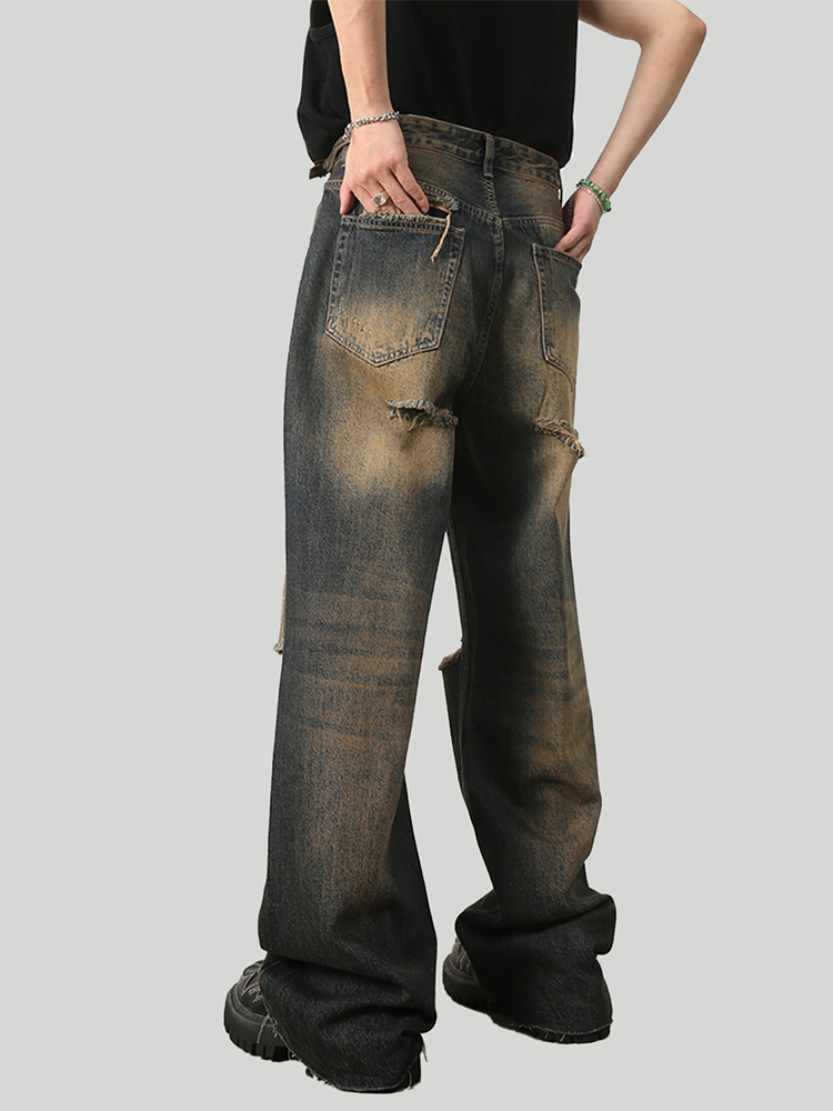 American Vintage Ripped Straight Leg Jeans for Men and Women, Loose Wide Leg Fit, 90s Inspired, Casual Denim Pants American Vintage Ripped Straight Leg Jeans for Men and Women, Loose Wide Leg Fit, 90s Inspired, Casual Denim Pants