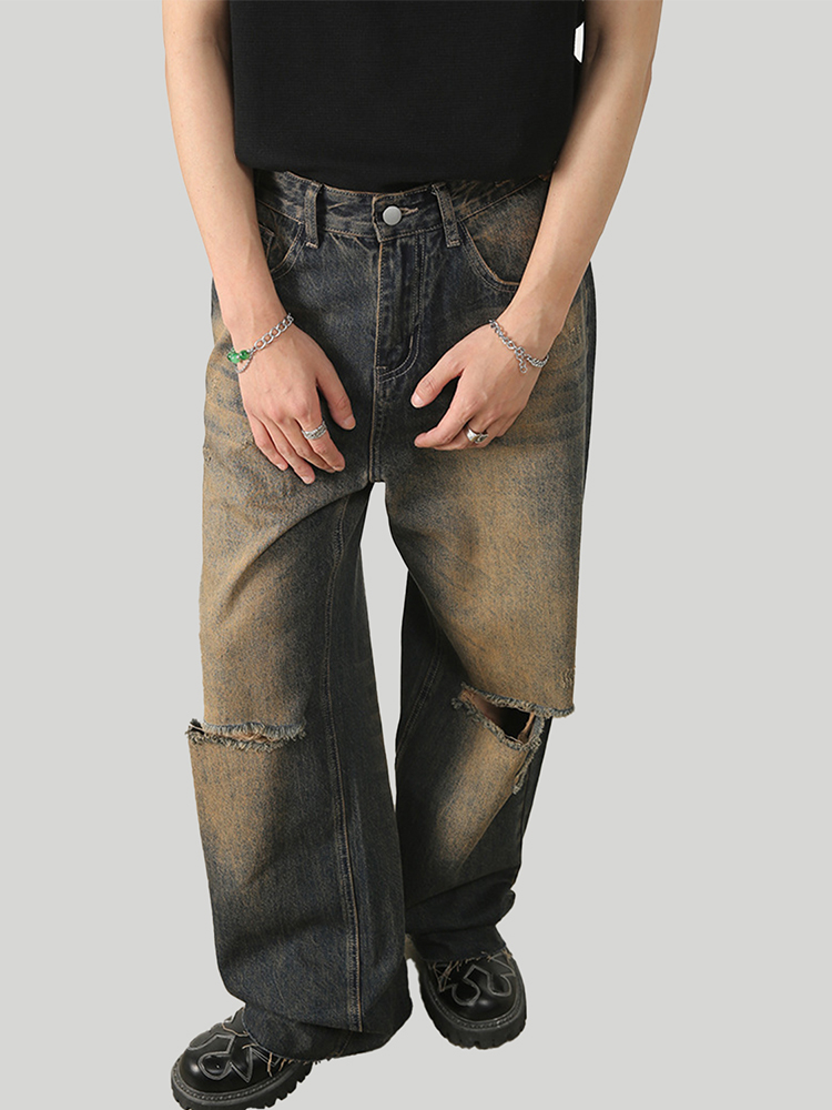 American Vintage Ripped Straight Leg Jeans for Men and Women, Loose Wide Leg Fit, 90s Inspired, Casual Denim Pants American Vintage Ripped Straight Leg Jeans for Men and Women, Loose Wide Leg Fit, 90s Inspired, Casual Denim Pants