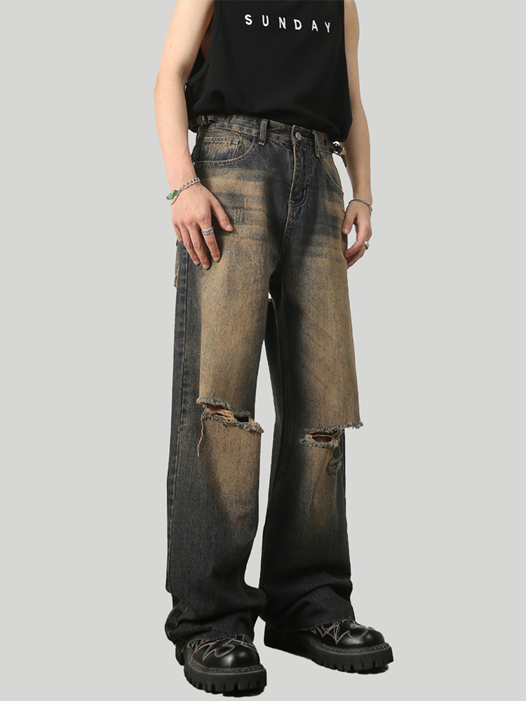 American Vintage Ripped Straight Leg Jeans for Men and Women, Loose Wide Leg Fit, 90s Inspired, Casual Denim Pants American Vintage Ripped Straight Leg Jeans for Men and Women, Loose Wide Leg Fit, 90s Inspired, Casual Denim Pants