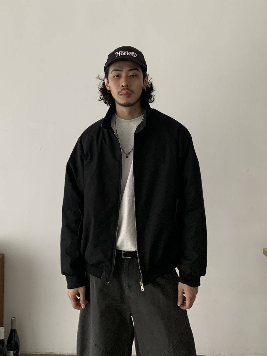 American Vintage Short Wide Fit Harrington Jacket for Men and Women - Casual Streetwear with Stand Collar in Cotton