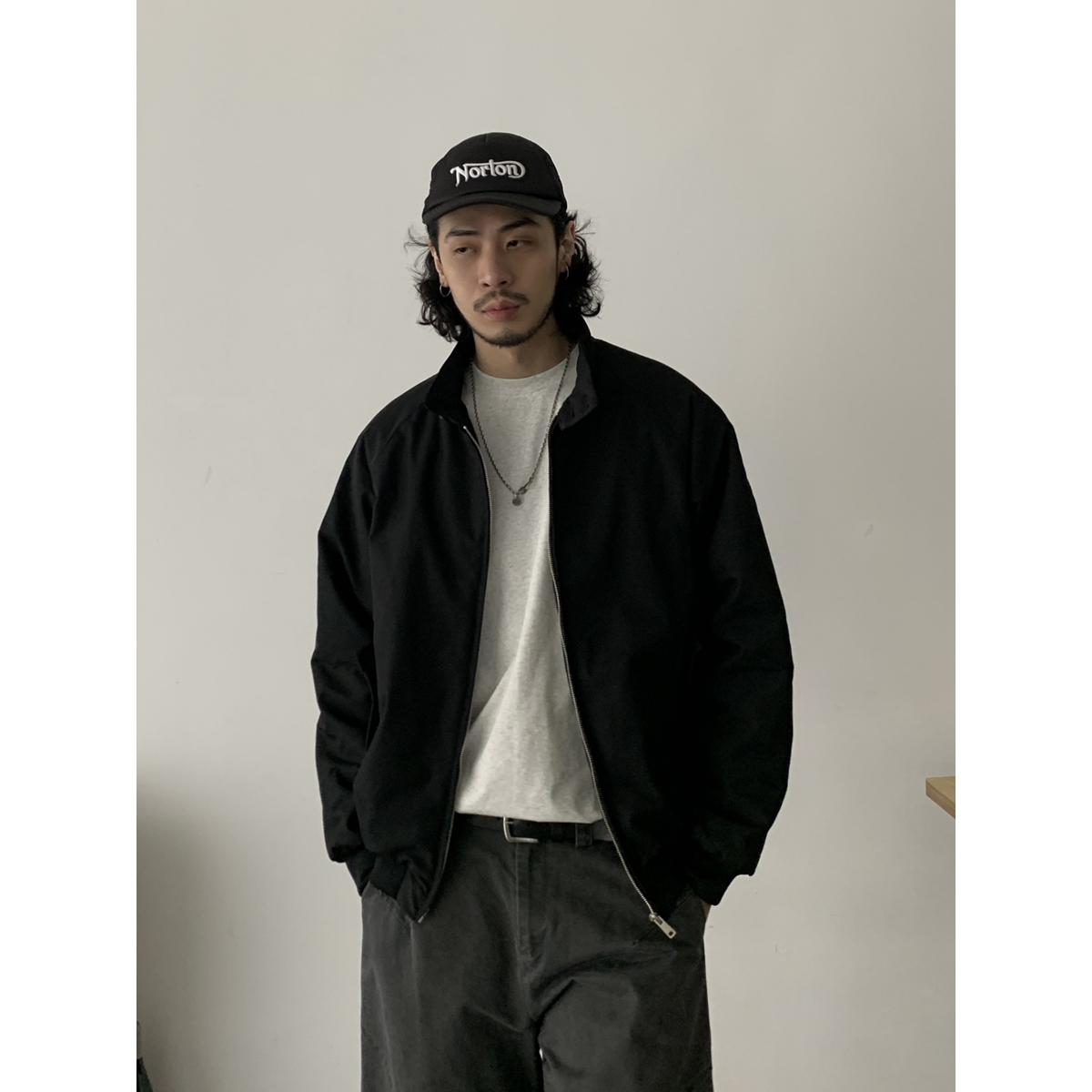 American Vintage Short Wide Fit Harrington Jacket for Men and Women - Casual Streetwear with Stand Collar in Cotton